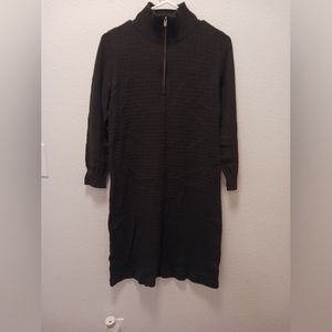 Tommy Bahama Pickford Black Cable Knit Long Sleeve Quater Zip Sweater Dress
